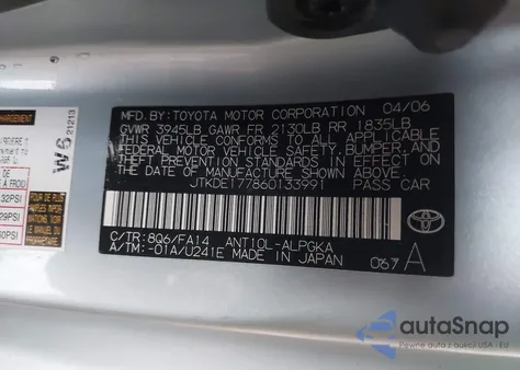 2006 Scion Tc from USA, damaged, VIN JTKDE177860133991